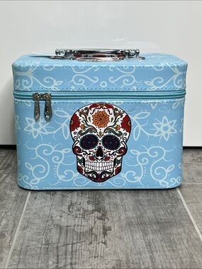 Blue Sugar Skull Cosmetic Case